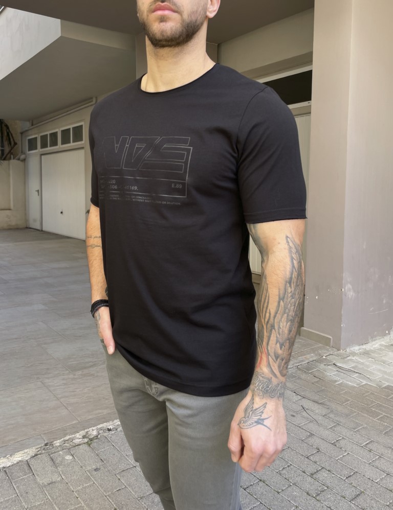 NDC ανδρική μαύρη βαμβακερή κοντομάνικη μπλούζα με λογότυπο στο στήθος 242906 φωτογραφία